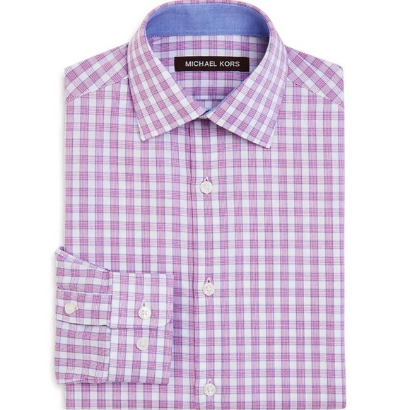 NWT Michael Kors Boys' Cotton Check Dress Shirt - Big Kid - Size 14R - Picture 1 of 7